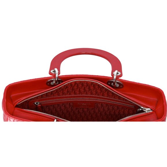 Christian Dior Lady Dior Large Bag Handbag Red Lambskin Quilted - Picture 10 of 10